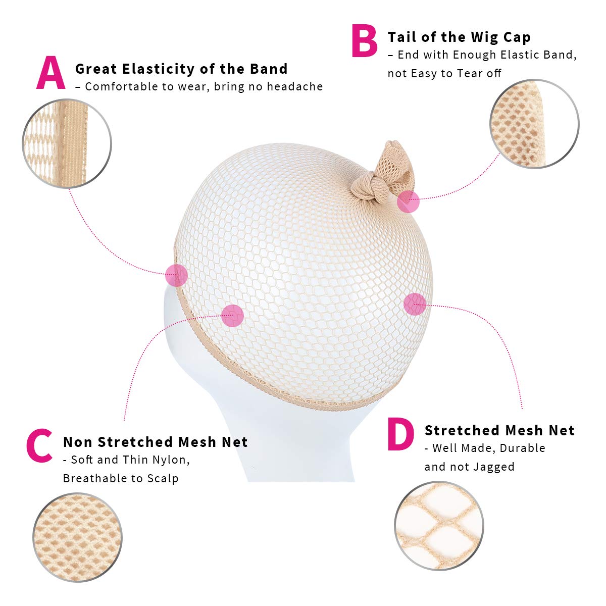 Dreamlover Nude Mesh Wig Caps for Women, 12 Pack
