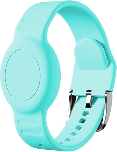 for AirTag Bracelet for Kids, Waterproof Cute Print for Air tag Holder for Kids with Soft Silicone Full Coverage Anti-Lost Hidden for Airtag Wristband Accessories for Child, Lake Blue