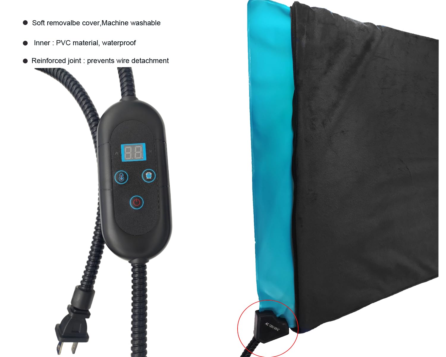 Tappetino riscaldante per animali domestici, 61 x 91 cm, 6 livelli di calore con timer, cavo resistente alla masticazione, tappetino impermeabile per cani e gatti