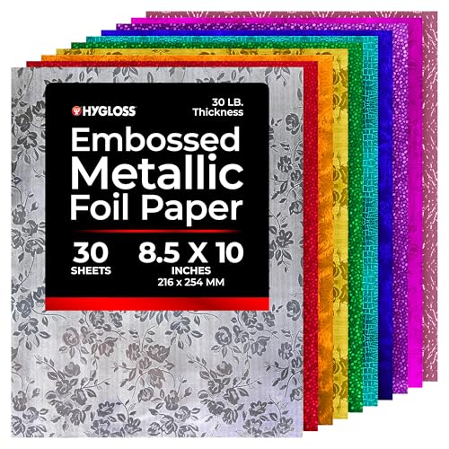 Hygloss Embossed Metallic Foil Paper - 30 Sheets Embossed Metallic Foil Paper - 8.5x10 Inches - Ideal Foil Papers for Crafts - Shiny Craft Paper Sheets