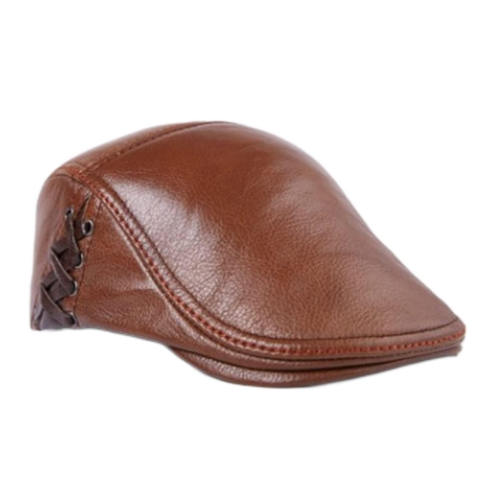 Płaskie czapki dla mężczyzn, Pu Skórzana Newsboy Peaked Cabbie Ivy Gatsby Beret Hat Driving Cap