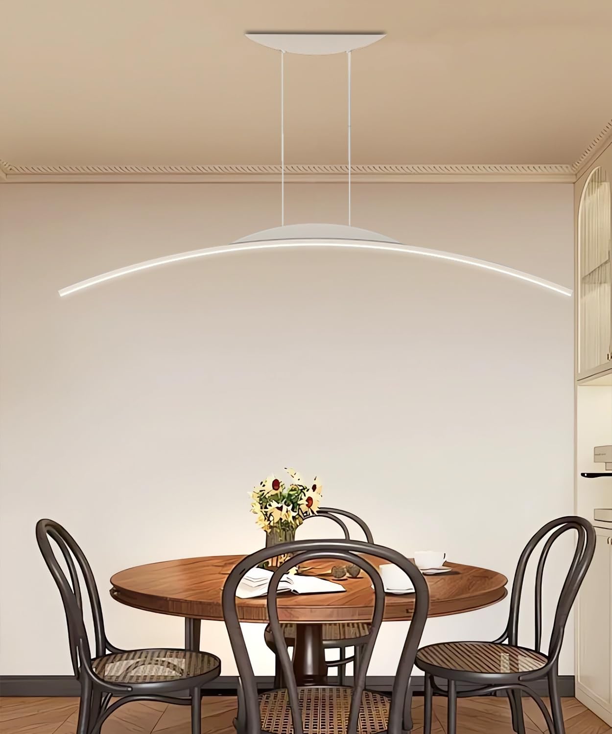 Modern LED Pendant Lamp 100cm Curved Pendant Light Dimmable Hanging Light with Remote Control Height Adjustable Dining Hanging Light White Acrylic Lighting for Kitchen Bar Office (White, 100cm)