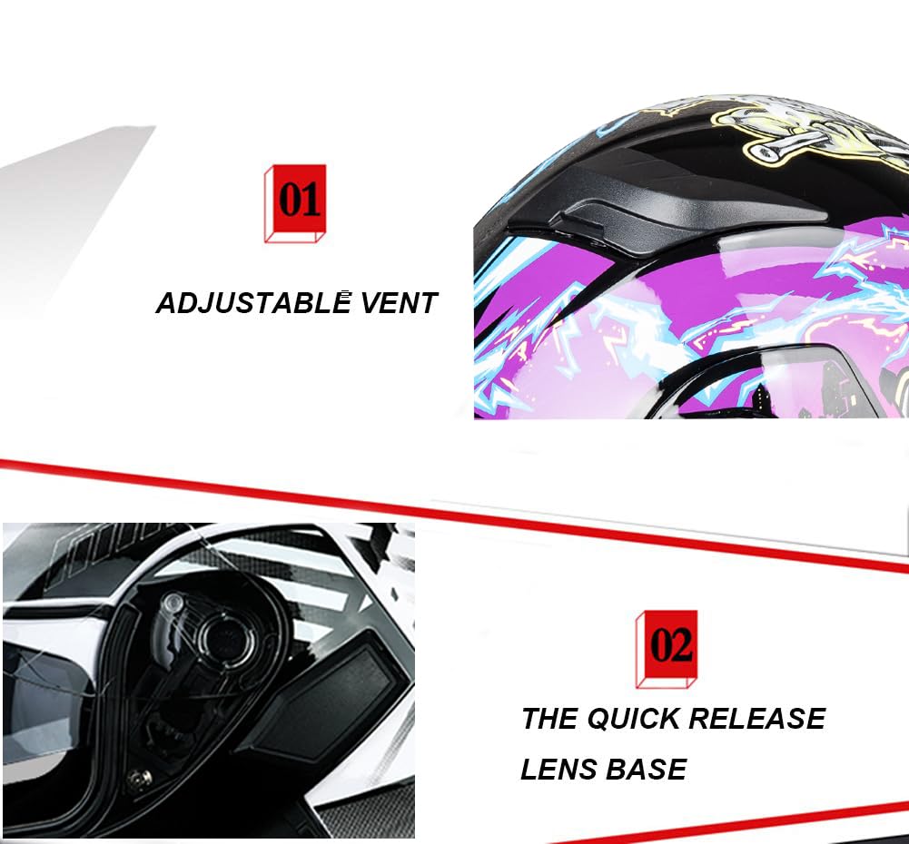 Casco per motociclette a viso pieno, coperchio ribaltabile, casco modulare per motociclette con doppi parasole, per uomini e donne adulti approvato dalla ECE (Rosso (rosa), L)