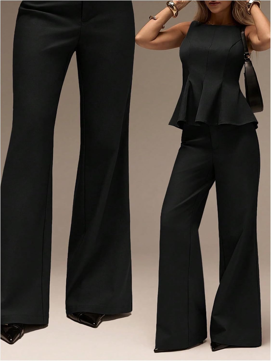 Floerns Women's Dressy Casual Low Rise Suit Work Pants Bell Bottom Business Casual Office Flare Trousers - Image 5