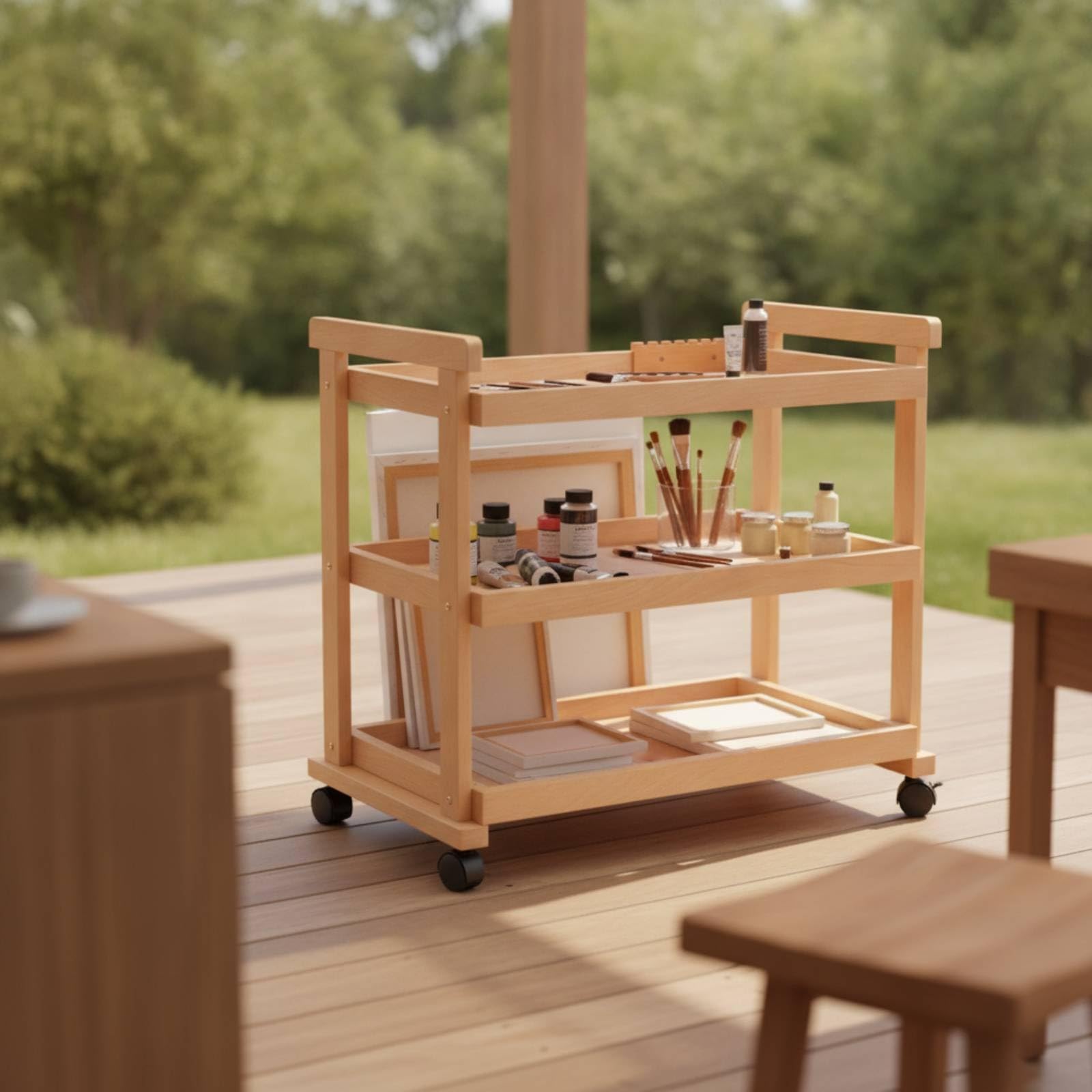 Carrello da Disegno Multilivello Carrello Portaoggetti con Ruote Multiuso Mobile per Pittori, Studio D'arte, Laboratorio, Carrello A Tre Strati Allargato E Ispessito