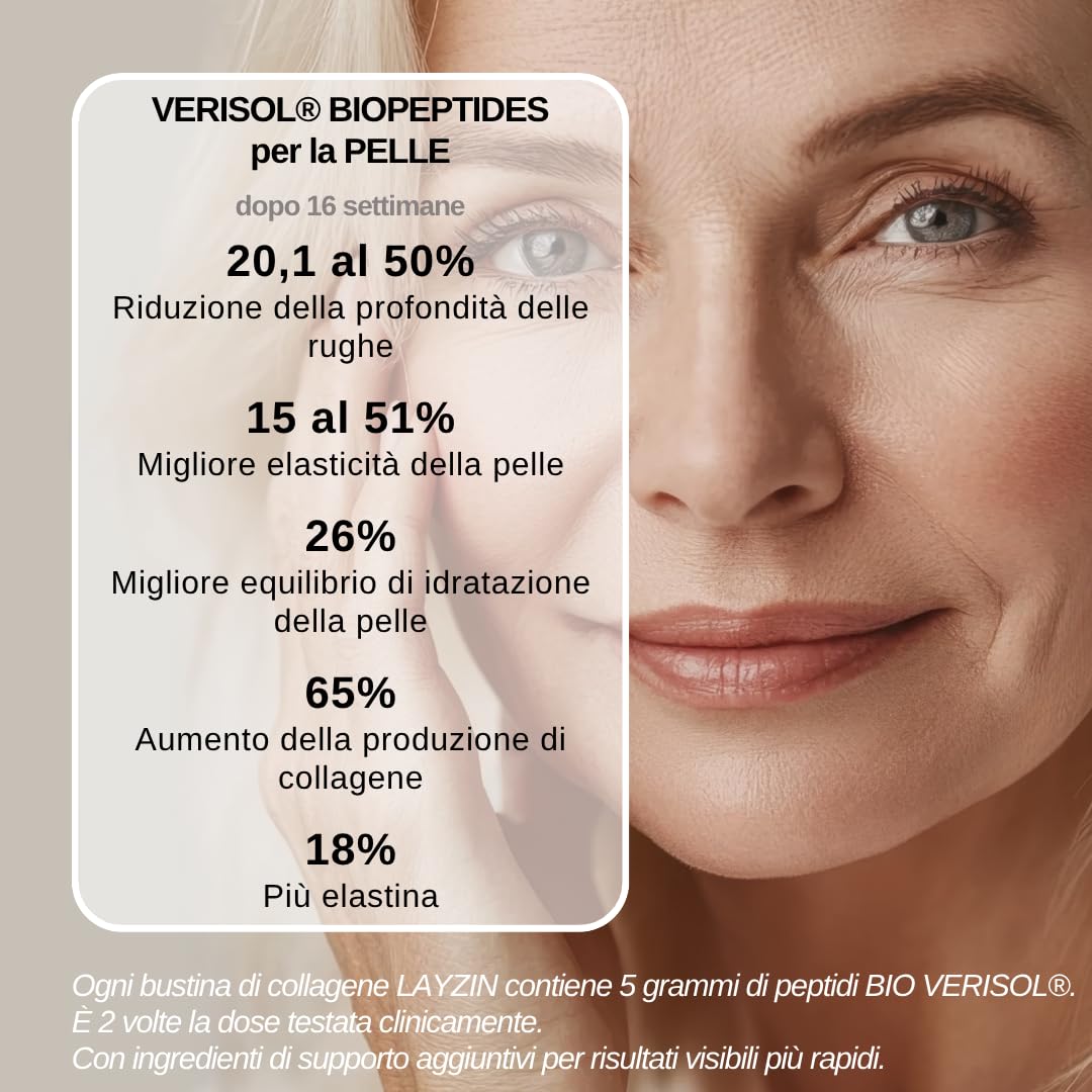 Polvere di Collagene per Donne con Collagene Verisol®, Acido Ialuronico & Vitamina C – Formula Bellezza Anti-Aging per il Ringiovanimento della Pelle e per Capelli & Unghie – 60 Bustine, Unisex