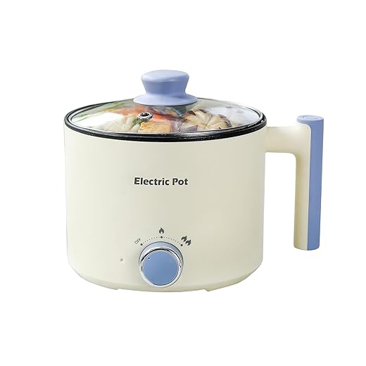 Electric Hot Pot:1.5 L Ramen Cooker, Dual Power Mini Portable Multi-Functional Lazy Pot for Pasta, Noodles, Egg, Soup, Non-Stick Noodle Cooker with Boil Dry Protection for Dorm, Office (Beige)