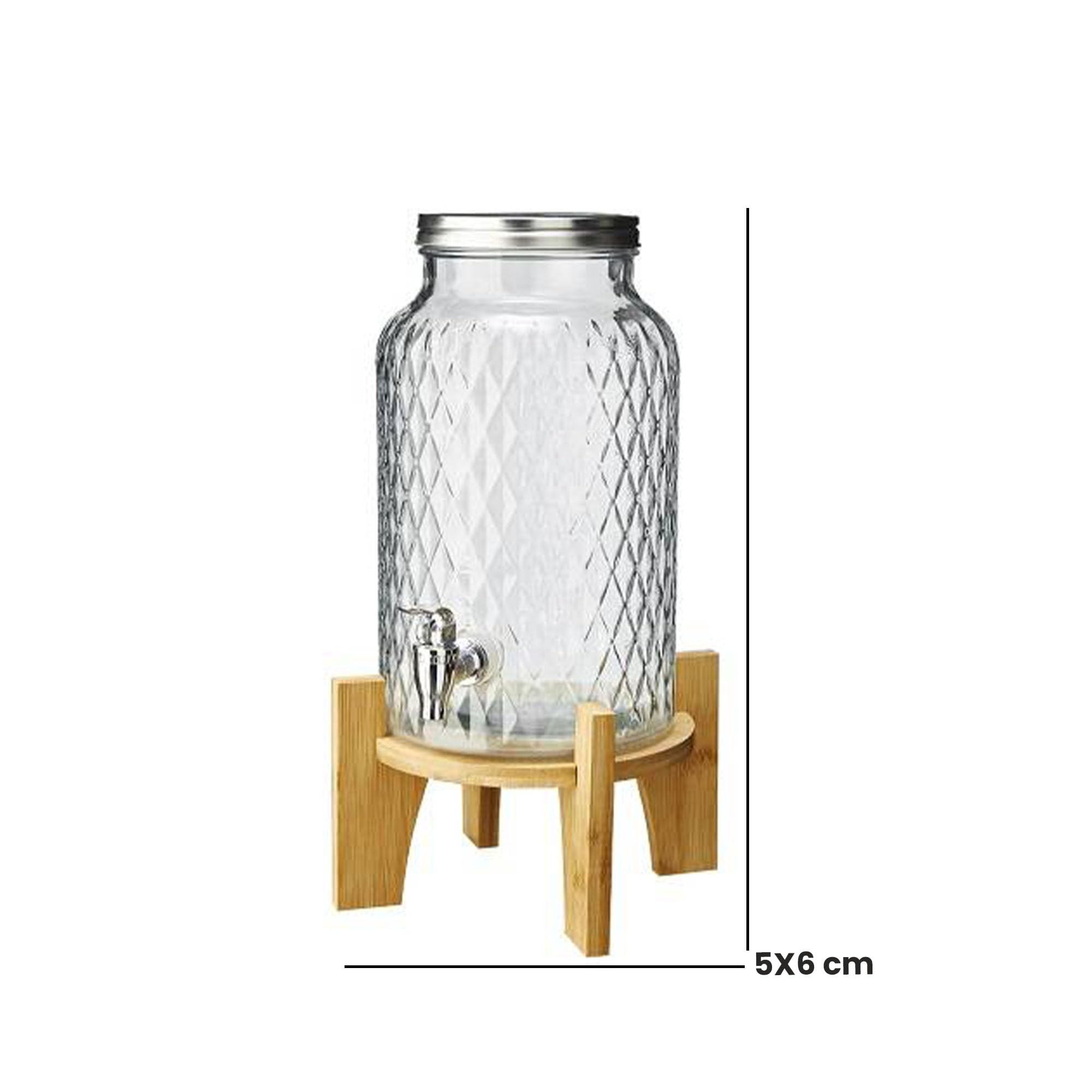 MAQA Dispenser per bevande in vetro con rubinetto, coperchio e supporto in faggio - adatto per acqua, bevande calde e fredde - dispenser da 5,6L
