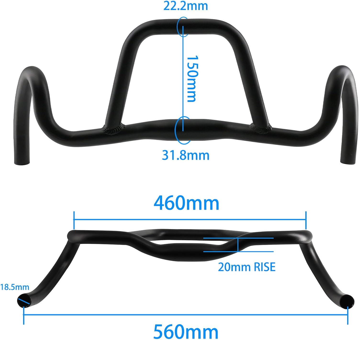 Bicycle Drop Handlebar Aluminum Alloy Round Tube Gravel Handlebar 31.8 Diameter, 460mm-560mm, 20mm Sink Height, for Touring Bikes