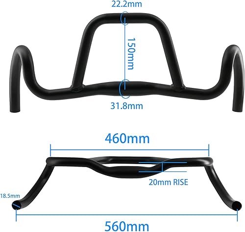 Miniatura 7 de WEERAS Manillar de gota de bicicleta de aleación de aluminio tubo redondo de grava manillar 31.8 de diámetro, 16.535 in-20.472 in, 0.787 in altura