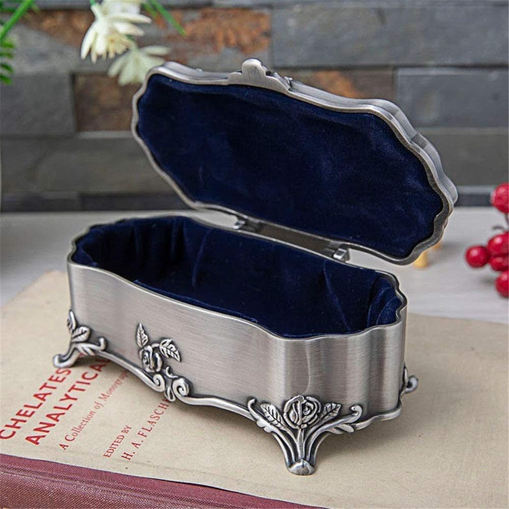 Ornato 5.5 x 3 x 2 Pollici Scatola Rettangolare Scatola Anticata organizzatore Gioielli Anello Decorativo Anello Collana Braccialetto amuleto, Argento