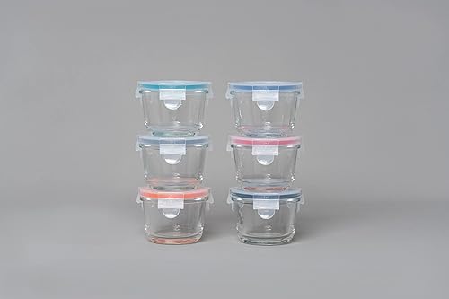Miniatura 3 de GENICOOK Recipientes pequeños de vidrio de borosilicato para almacenamiento de comidas y alimentos, forma redonda, juego de 12 piezas (6