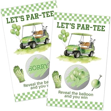 Haizct 50Pcs Lets Par-Tee Scratch off Cards, Golf Scratch Game for Birthday or Retirement Party, Funny Lottery Prize Raffle Tickets for Golf Lover, Golfing Birthday Sport Party Supplies
