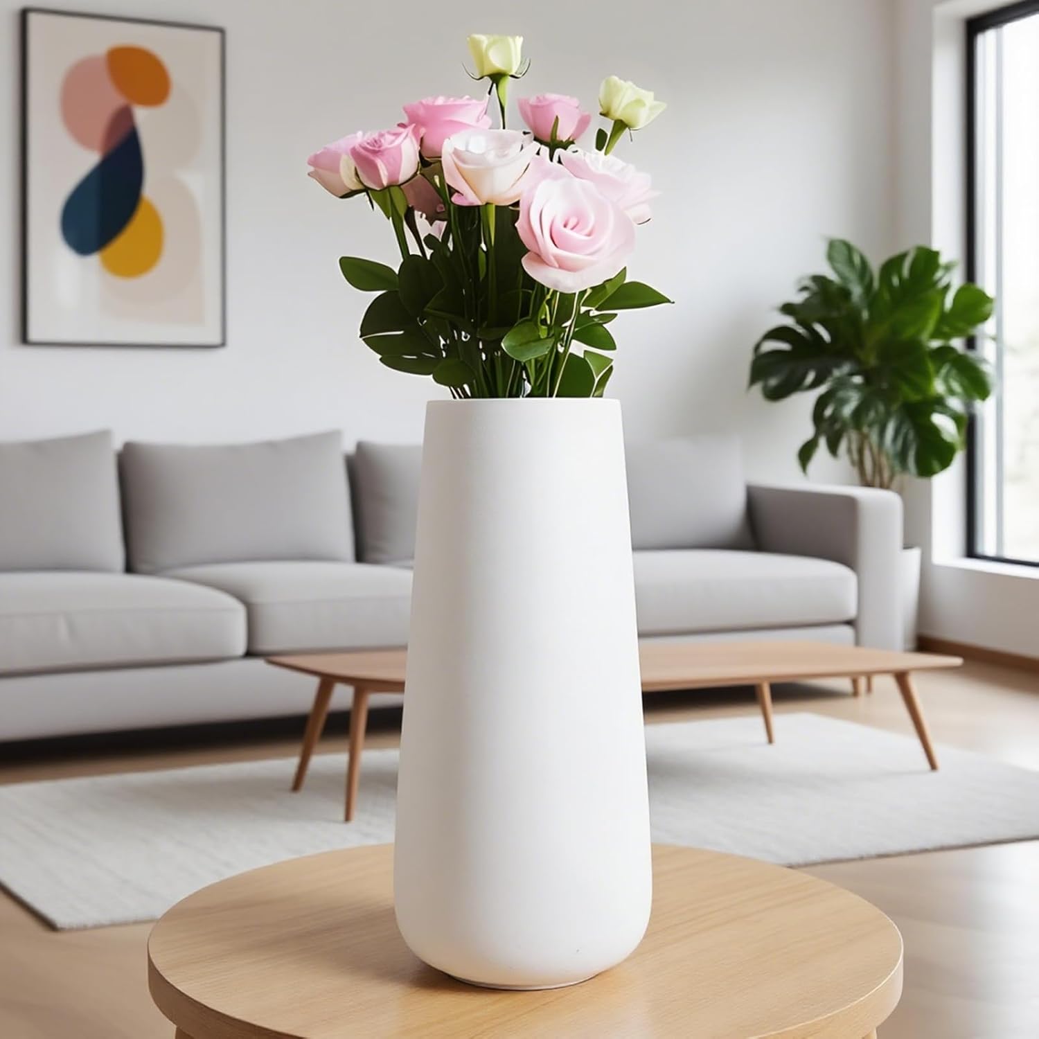 11 Inch White Ceramic Vase, Matte Glazed Inside/Out for Home Office Decor, Flower Arranging & Corporate Gifts​ - Image 3