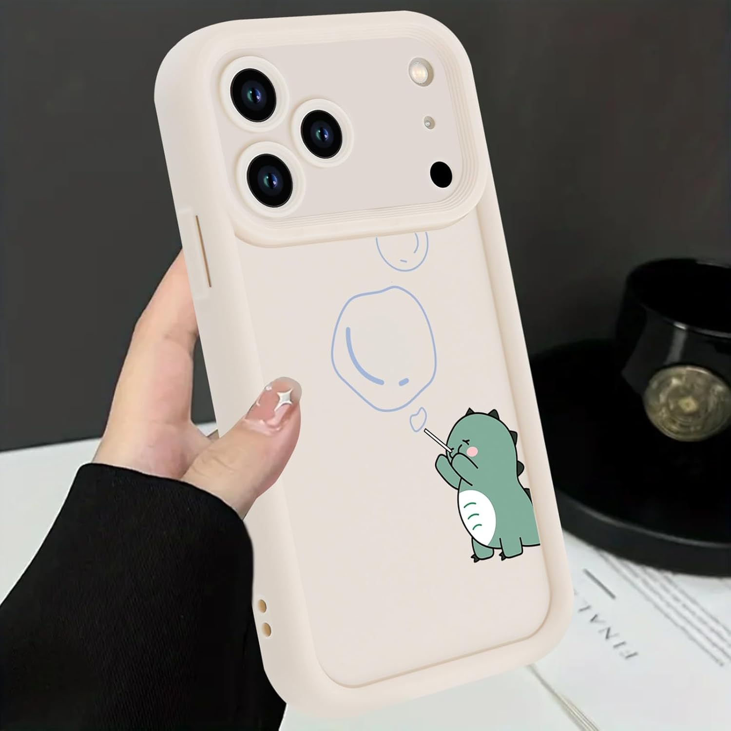 Cute Dinosaur Phone Case for iPhone 17 Pro 6.3",Kawaii Bubble Cartoon Cases Funny Design Pattern Cover for Girls Kids Boys,Beige Soft Shockproof Lens Protection Funda for iPhone 17 Pro 6.3" - Image 6