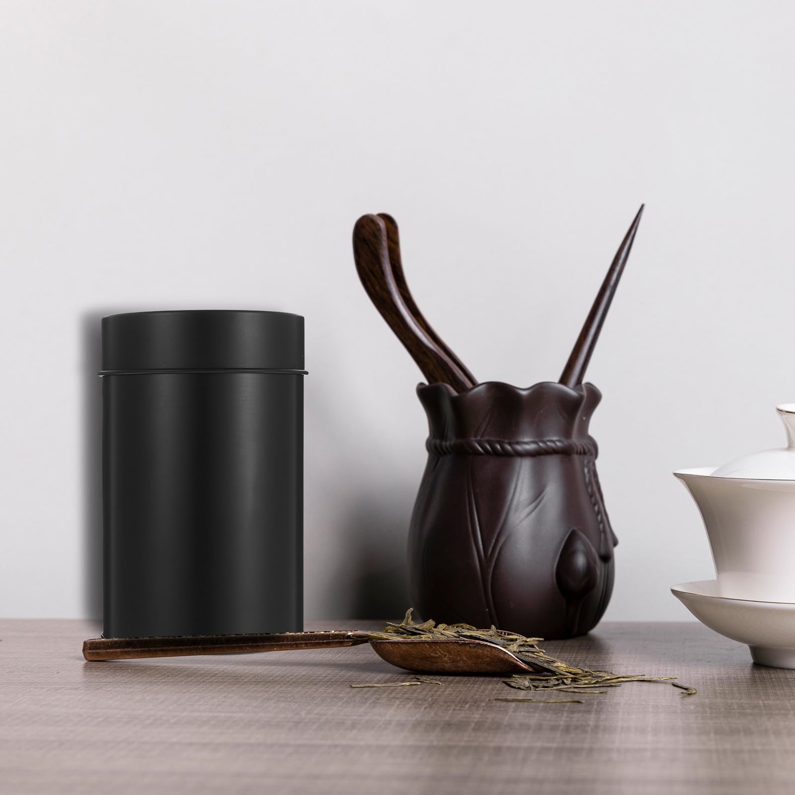 Tofficu Recipiente para Té Doméstico de Hojalata Negro Función de Sellado y Almacenamiento para Cocina y Escritorio de Estilo Simple