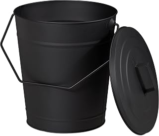 Relaxdays Ash Bucket with Lid, 100% steel, Black, 34x32.5x28 cm
