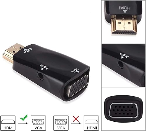 Miniatura 3 de YIKUER Adaptador HDMI a VGA, HDMI macho a VGA hembra con cable de audio de 0.138in, convertidor HDMI 4K a VGA macho a negro