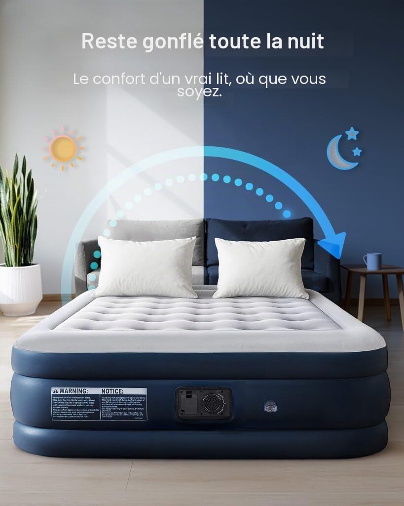 Active Era Matelas Gonflable 2 Personnes 152×203×35,5 cm – Confort Max, Pompe Électrique Intégrée, Gonflage Rapide 3 Min, Doux & Velours, Idéal Maison et Invités