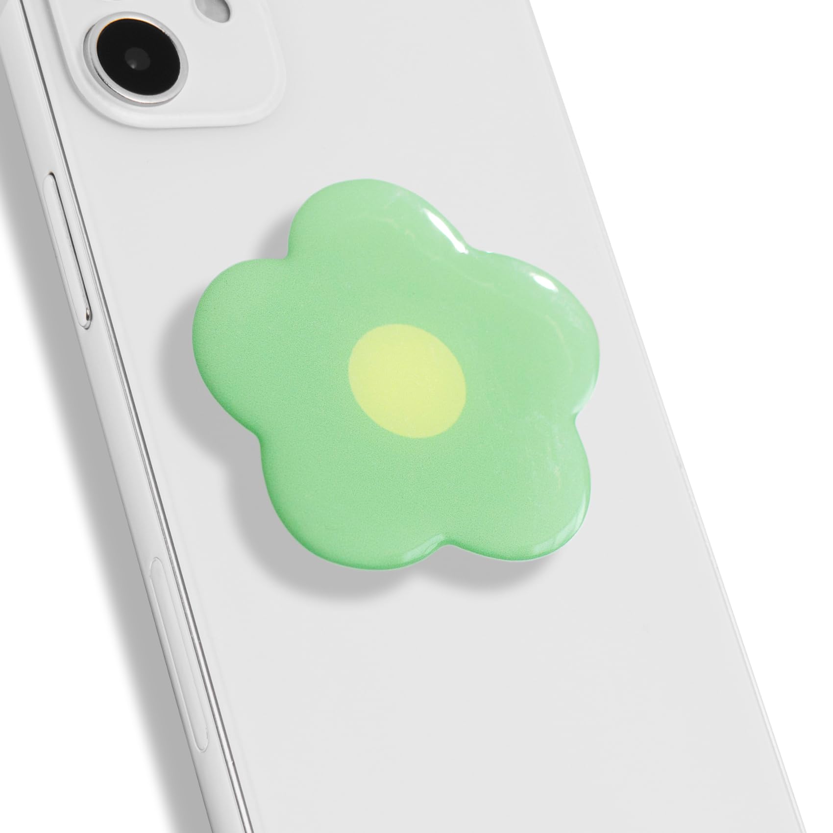 OnTheGrip Cute Solid Color Daisy Flower Design Collapsible Mobile Phone Grip Stand Holder for Smartphone Tablet Cell Phone Accessory (Green)