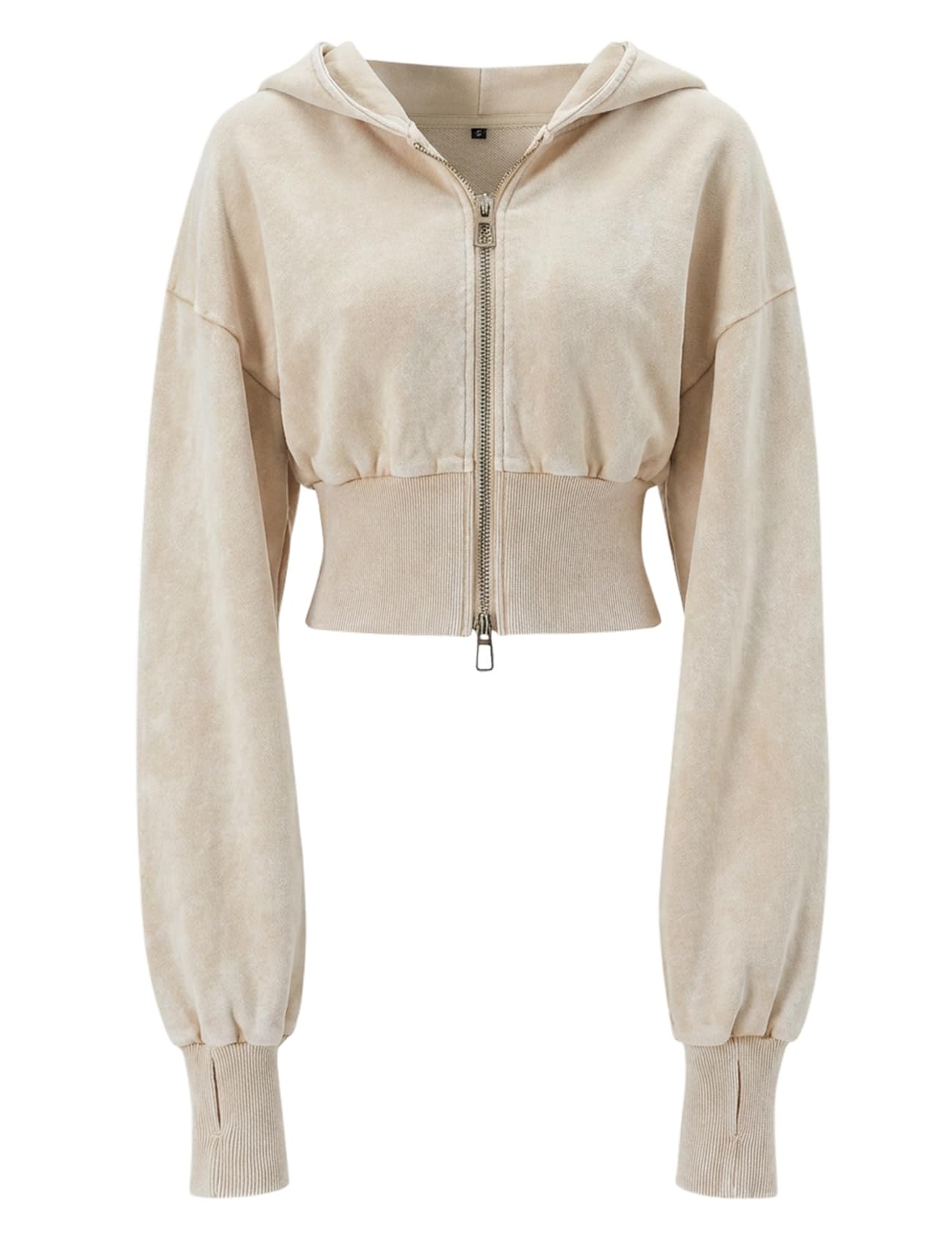Womens Cropped Hoodie Zip Up Sweatshirt Long Sleeve Hooded Workout Jacket 2026 Washed Crop Top-image-2