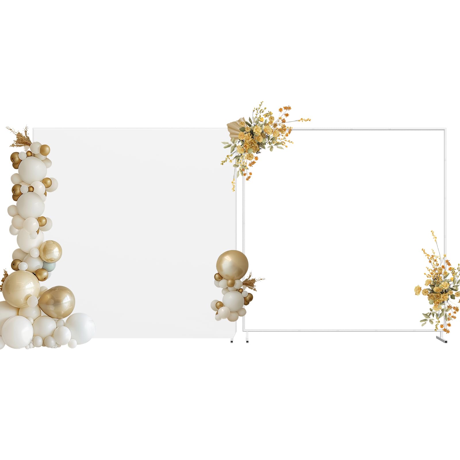 Wedding Arch Backdrop Stand with Wedding Arch Cover Spandex,6.6FTx6.6FT Square Metal Balloon Arch Stand Frame for Wedding Birthday Party Baby Shower Bridal Banquet Decoration, White