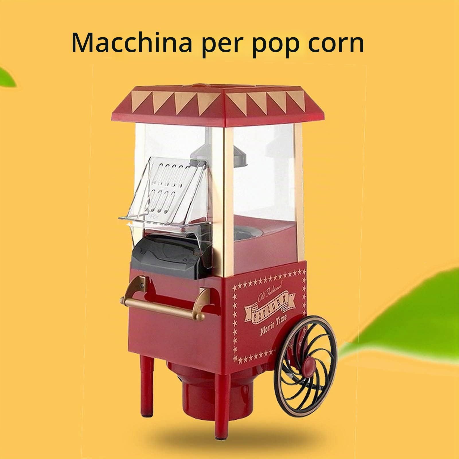 Macchina Automatica per Popcorn Modello Retrò, Macchina per Mais per Uso Domestico per Regalo di Compleanno per Feste Rosso(rosso)