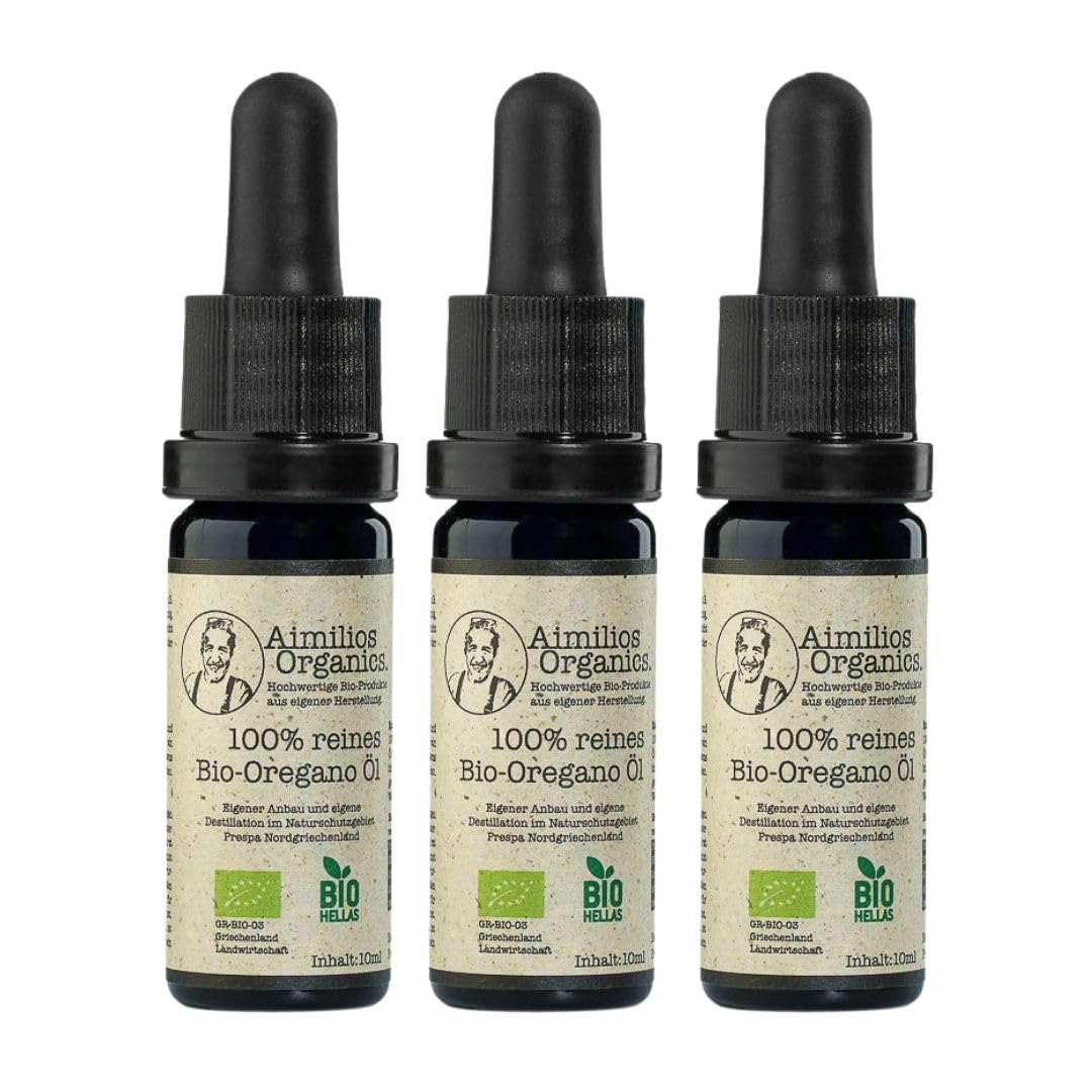Bio Oregano Öl direkt vom FAMILIENBETRIEB, 100% naturrein mit >82% Carvacrol & Laboranalysen, zum Verzehr geeignet, lichtgeschützt im biophotonischem Violettglas 3x10ml