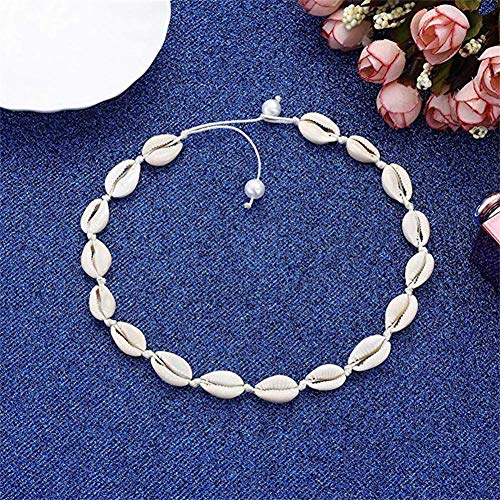 Natural Shells Necklaces Bracelet for Women Girls Hawaii Adjustable Beach Cowrie Seashell Beads Choker Bracelet Summer Shell Jewelry Set (White)