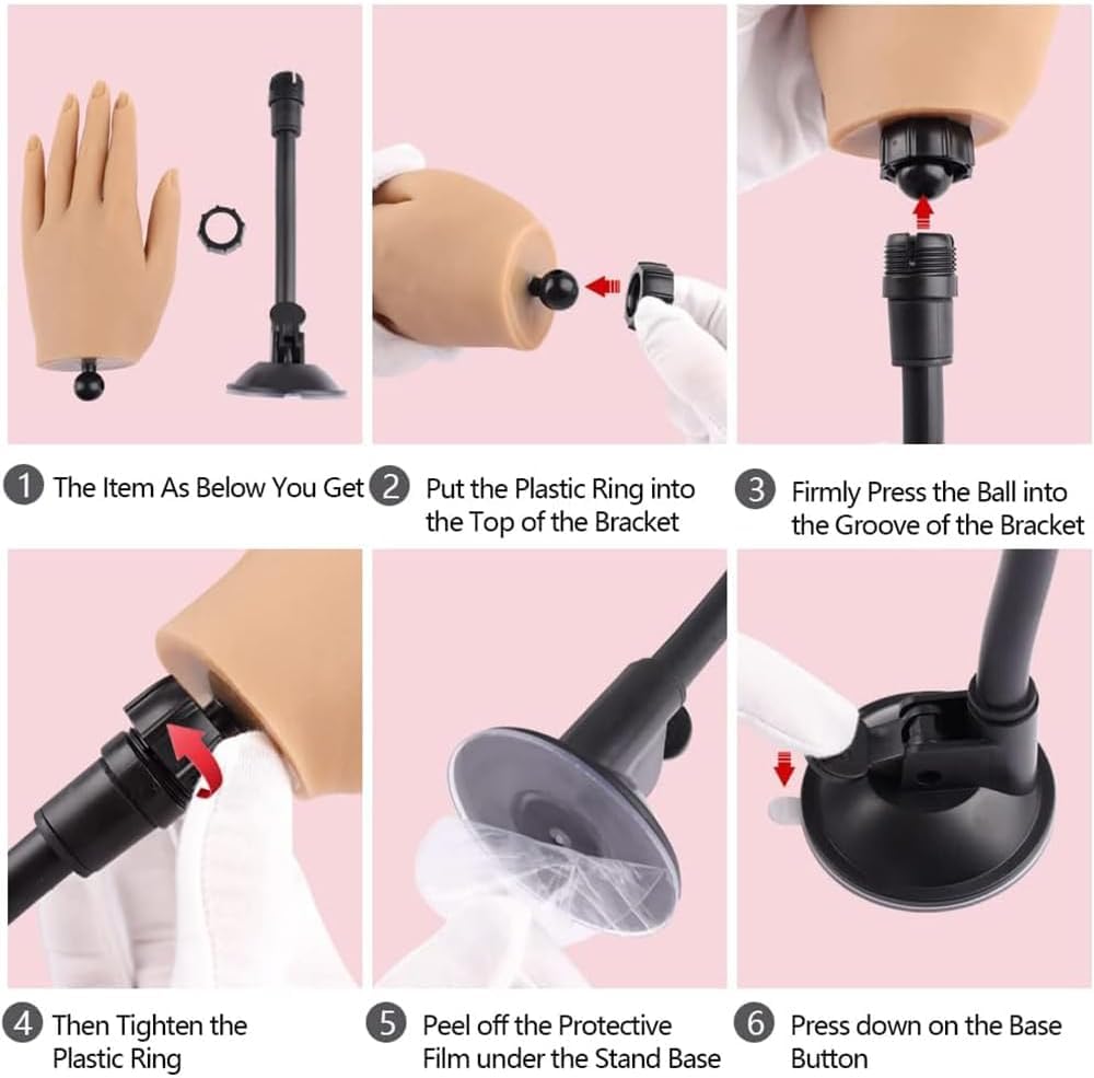 KnowU Übungshand Für Nageldesign Silikon, Übungshand Für Gelnägel Set, Fake Hand mit Stand, Nagel Praxis Training Hand Modell, links