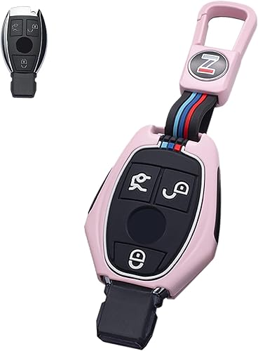 Compatible con Mercedes Benz C E M S CLS CLK GLK GLC G Clase 3 Botones Smart Key Metal Key Fob Funda Funda, Rosado