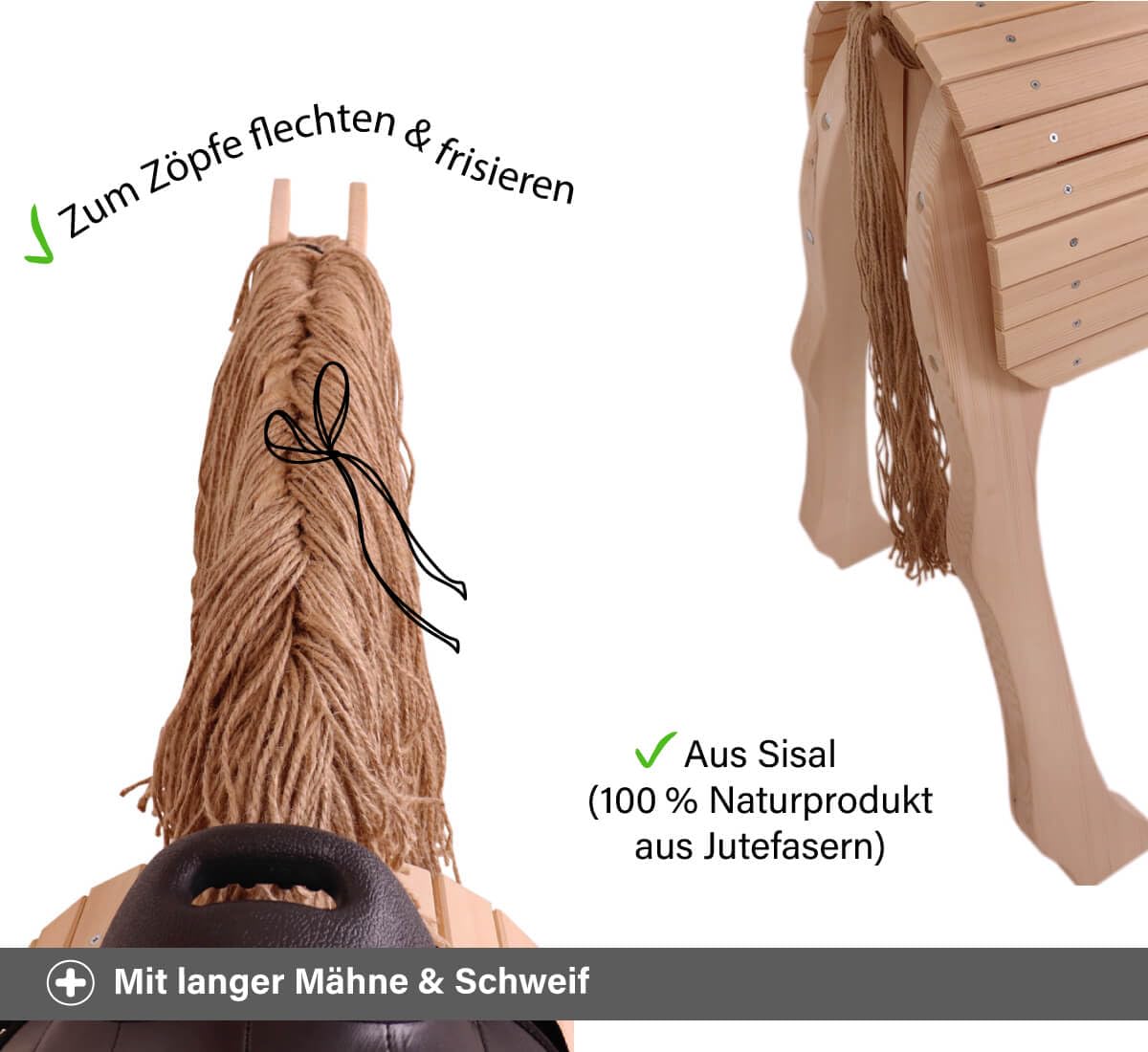 Holzspielzeug Peitz Großes Voltigierpferd Diamant | Holzpferd | Outdoor-Spielzeug | Draussen 7028 | Stockmaß 105 cm (Natur)