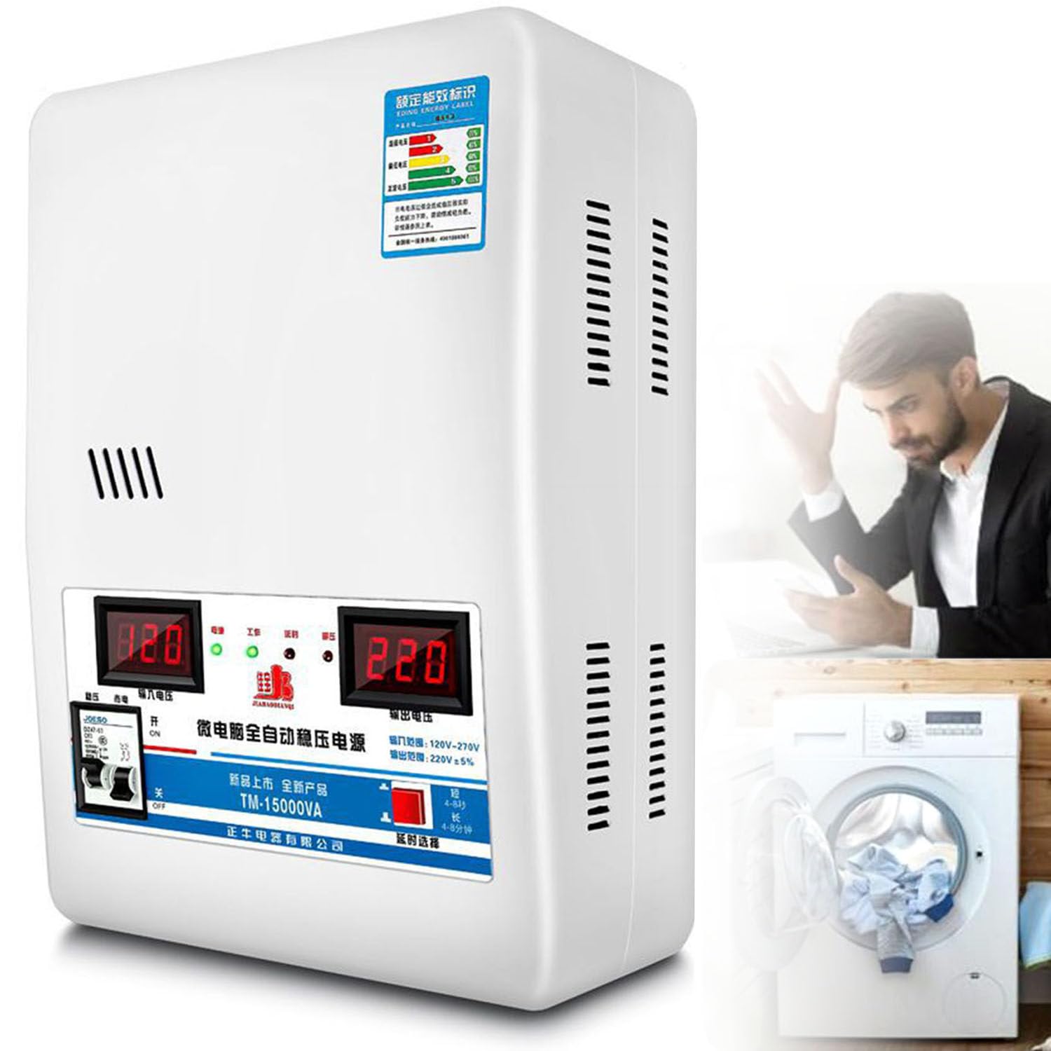 Stabilizzatore di Alimentazione 220v Montato a Parete per Uso Domestico 6800VA/15000VA/20000VA Protezione Contro Le sovratensioni Piccolo stabilizzatore di Tensione CA,15000VA