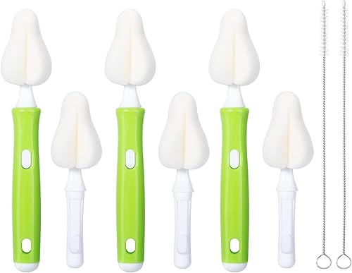 8 cepillos de esponja para biberón, cepillo para biberón con limpiador de pezones de 3 piezas, 3 cabezales de repuesto y 2 cepillos para popotes,