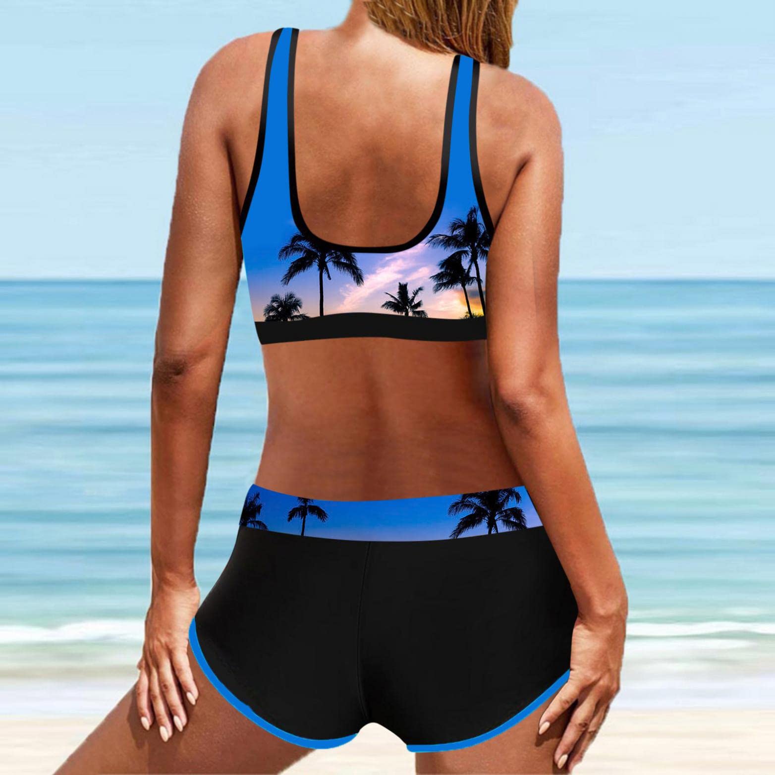Sheey Verano Bikinis Mujer Dos Piezas Bañador Reductor Barriga Bañadores de Mujer Banador Biquinis Tankinis Bikini,Elegante Gasas Elasticos sin Espalda Flores Push Up Tallas Grandes Fiesta Playa