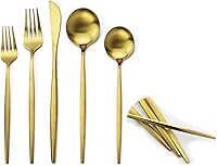 Vista 12 de JASHII Juego de cubiertos de acero inoxidable de 20 piezas, juego de utensilios de cocina ligeros para 4, mango plano, juego de cubiertos