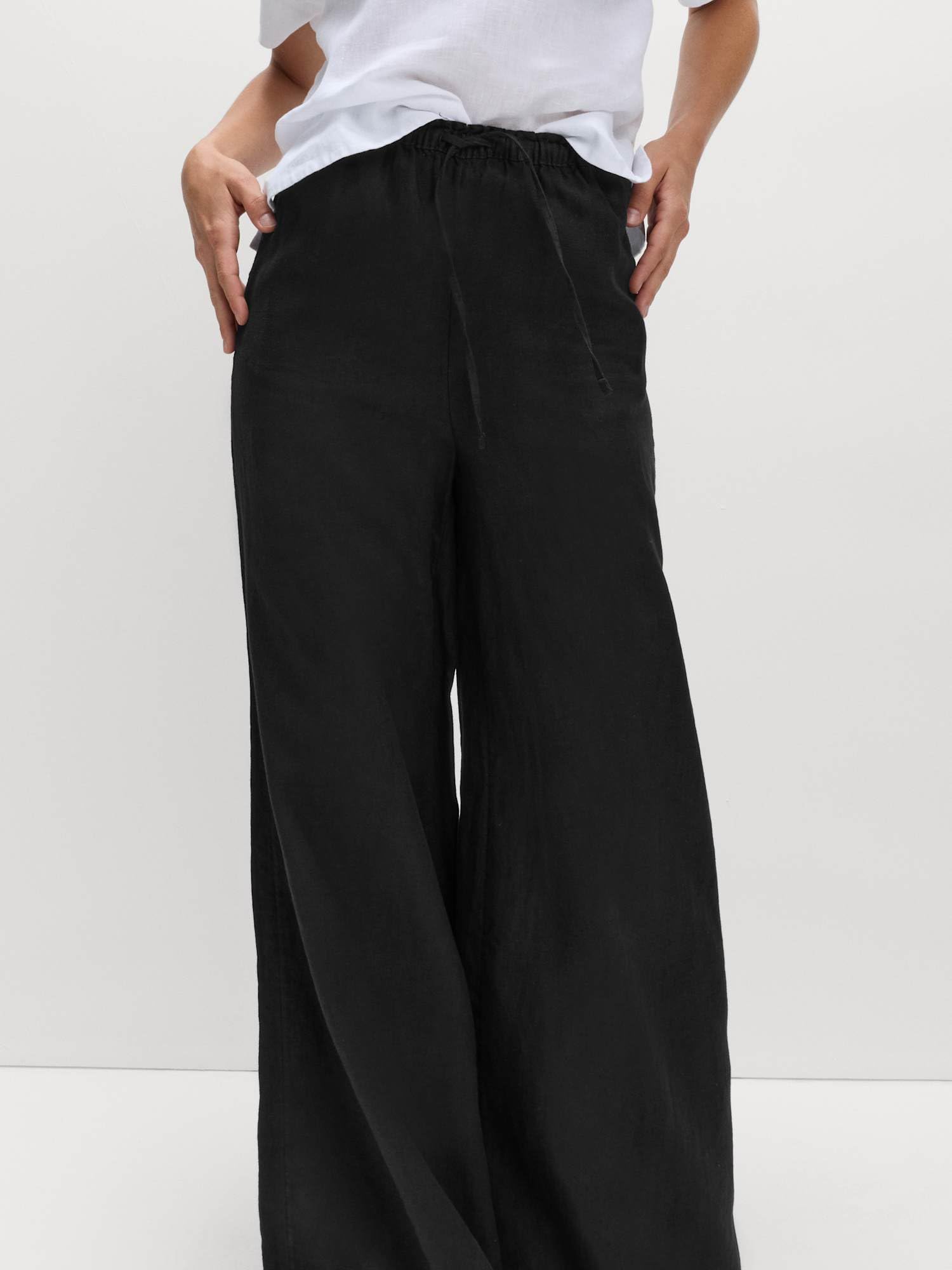 Marks & Spencer Donna Puro Lino a Gamba Larga Palazzo Pantaloni – Vita con Coulisse – con Tasche