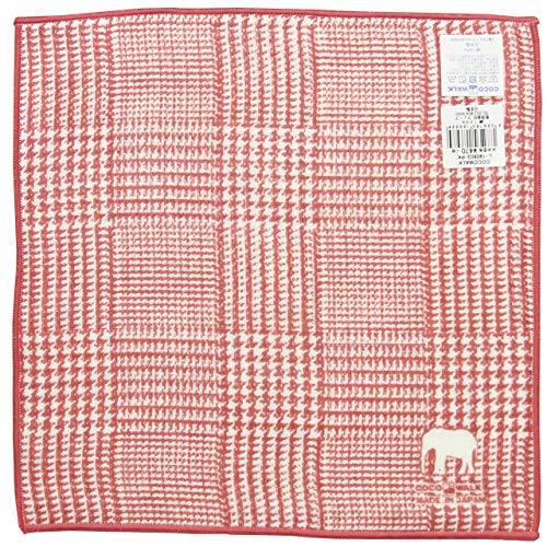 日本製 タオルハンカチ グレンチェック 動物柄 COCOWALK (ピンク)