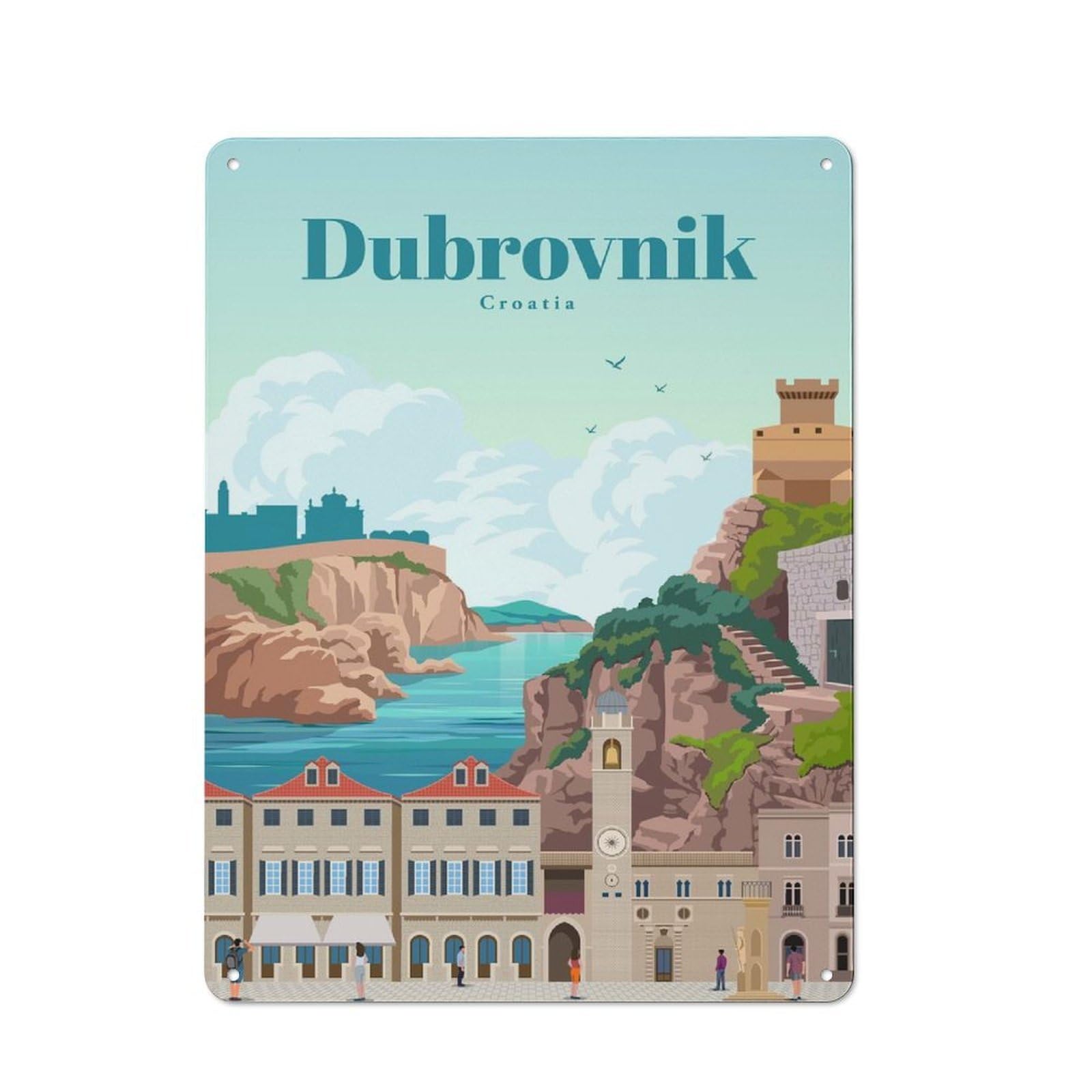Junmoney Travel To Dubrovnik Vintage Tin Sign 40X30cm For Home Office Or Studio, For Vintage Wall Decor Fans, For Cafés, Pubs And Restaurants