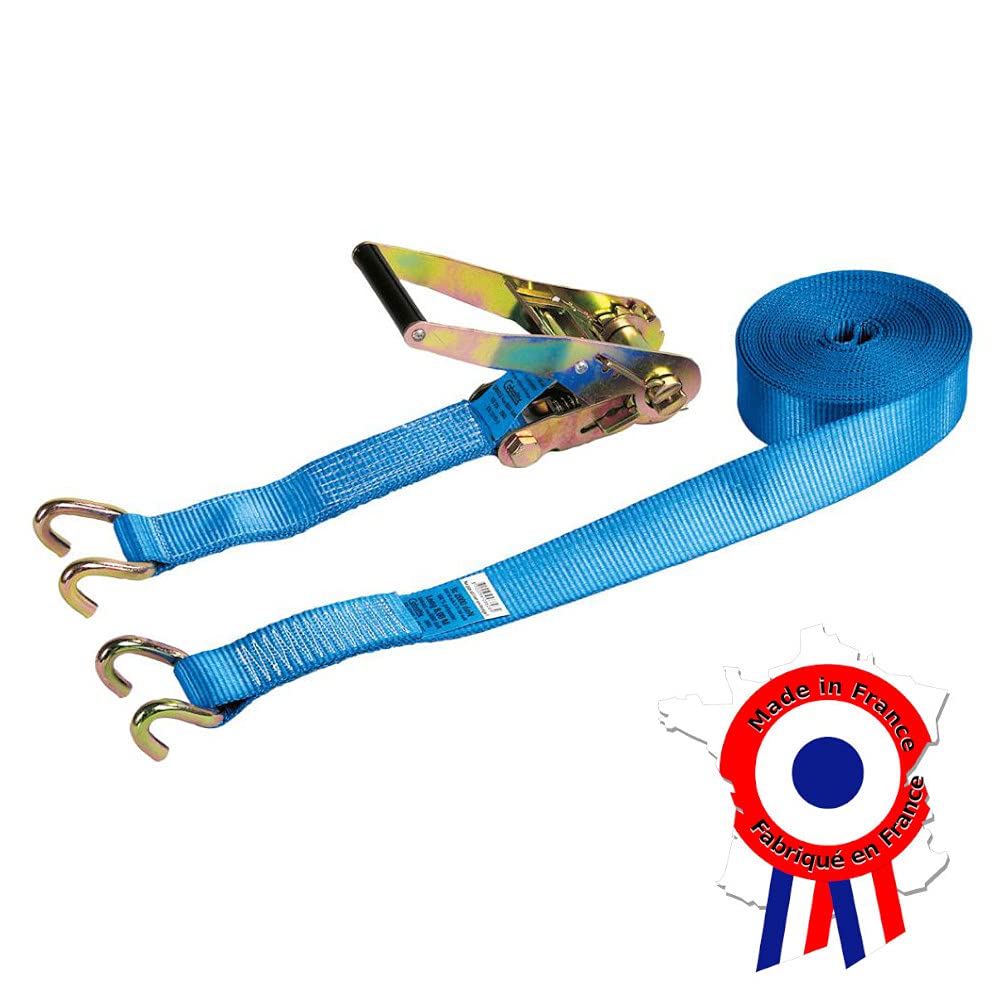 Cobaltix Sangle d'arrimage à cliquet et crochets ouverts - 9 M x 50 mm - 2000 daN de charge d'utilisation - 6000 daN de rupture - Polyester et Acier bichromaté - Sangle spéciale Camion