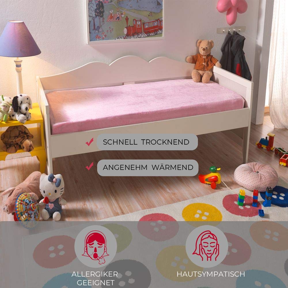 MALIKA® Jersey Cashmere-Touch Plüsch Kinder Spannbettlaken für Kindermatratze Kinderbett 60x120-70x140 Spannbetttuch Bettlaken, Farbe:Rosa, Größe:Doppelpack