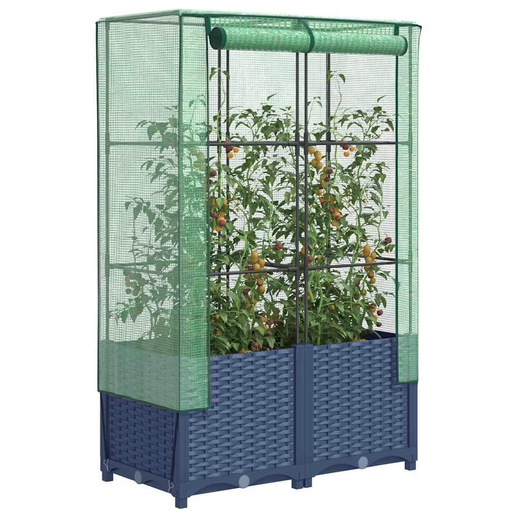 vidaXL Hochbeet mit Gewächshaus-Aufsatz, Pflanzbeet mit Eisenrohr-Rahmen, Gemüsebeet für Garten Terrasse Balkon, Pflanzkasten Frühbeet, Rattan-Optik