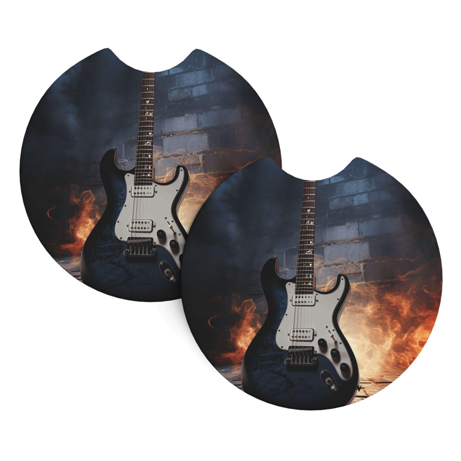 2PCS Car Coaster for Cup Holders Universal Auto Cup Mat Electric Guitar Cup Coaster Pad 2.7" Waterproof Neoprene Non-Slip Cup Holder Coasters Car Interior Accessories for Women Men