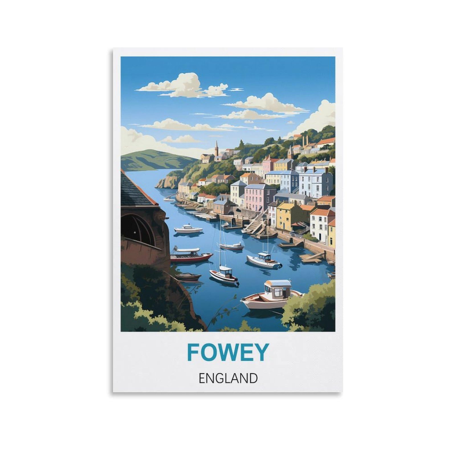 Metal Tin Sign,Fowey Englands,Ideal for Pub Shed Bar Office Man Cave Home Bedroom Dining Room Kitchen 30x30cm