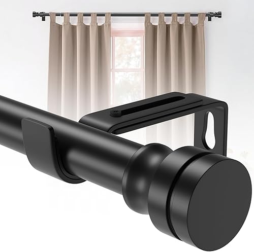 Barra de cortina para ventana de 36 a 87 pulgadas, barras de cortina ajustables y resistentes con soportes, acero inoxidable, color negro