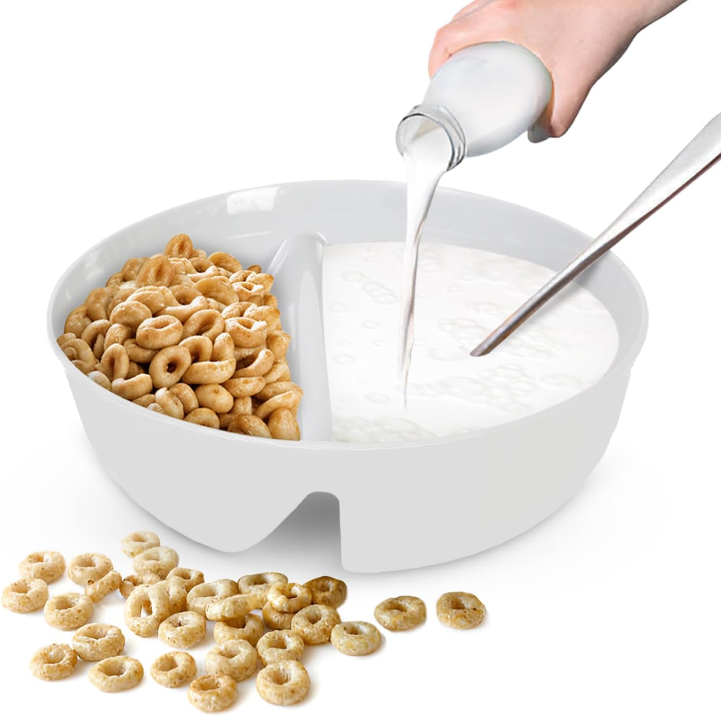 Just Crunch Anti-Soggy Cereal Bowl - BPA-Free Divided Bowls for Kids and Adults - White