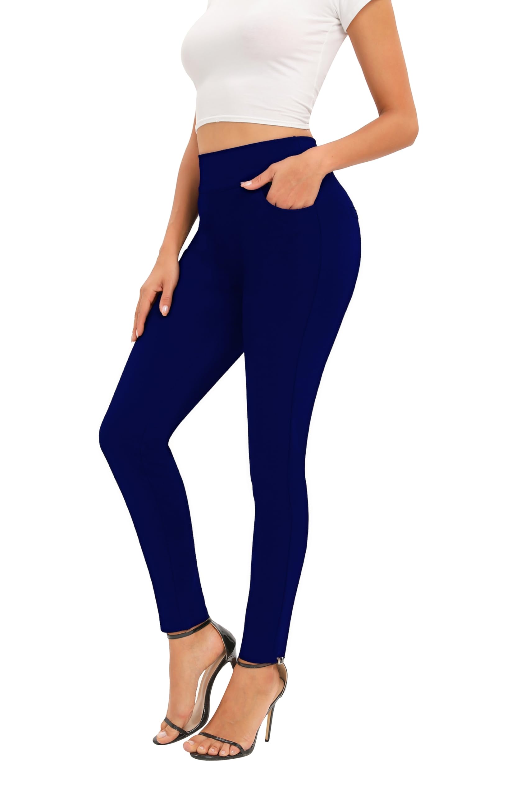 Womens Dress Pants Slim Fit High Waist Stretch Pull On with Pockets for Business Casual