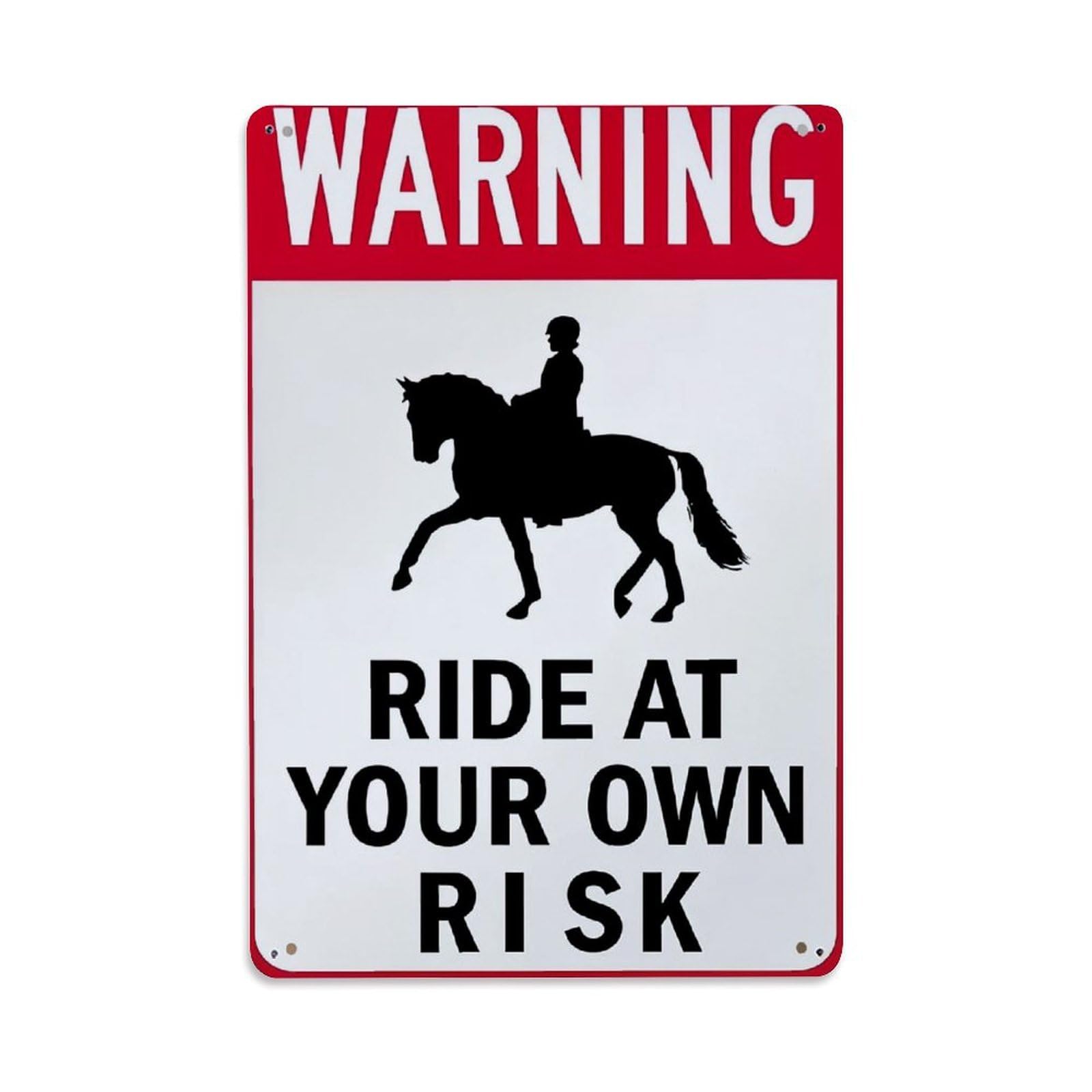 Jdfenggu Vintage Warning Sign Horse Rider Risk Retro Metal Tin Sign, Decor Art Poster For Bar, Home, Man Cave, Kitchen, Laundry Room Gift 8X12inch