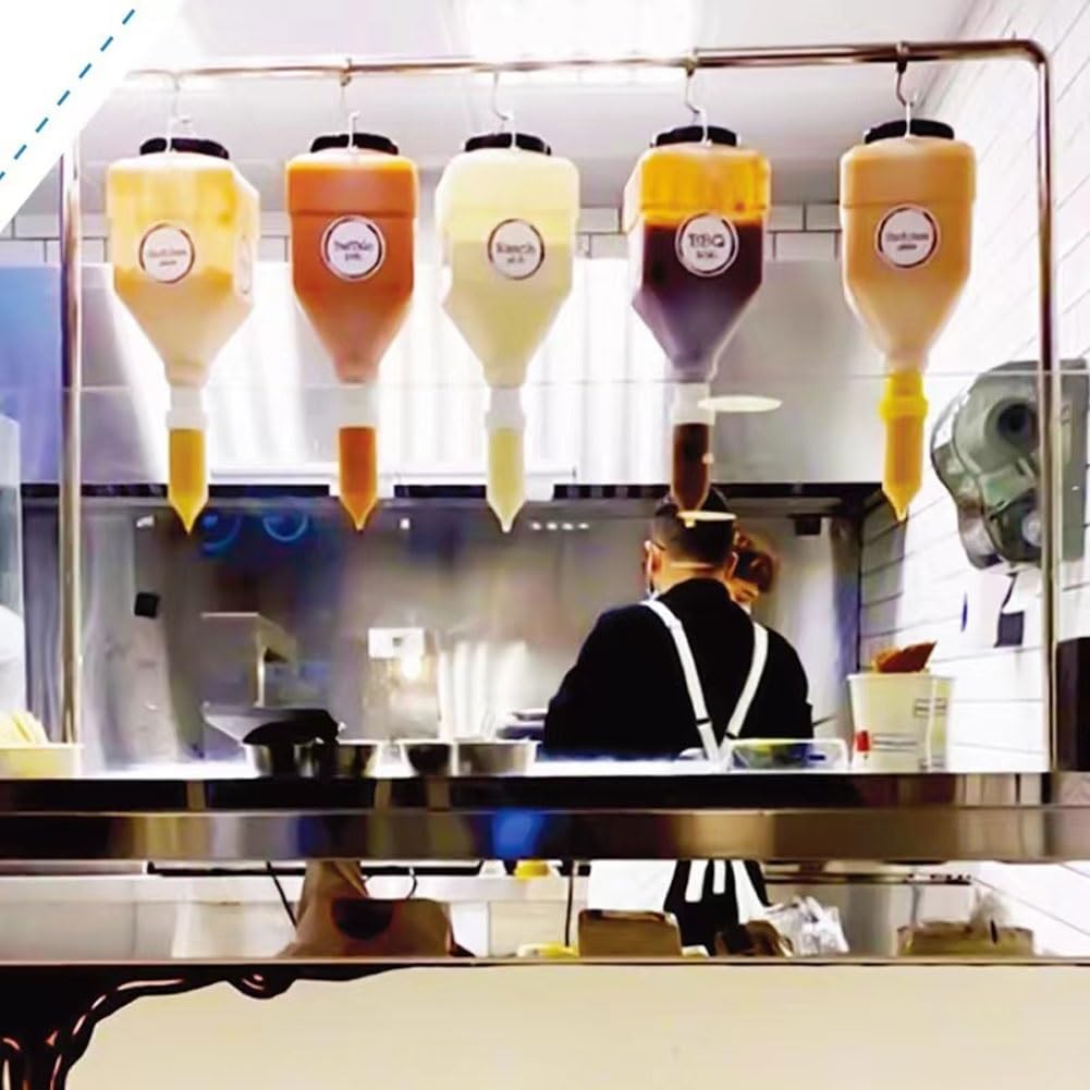 Dispenser per salse, da appendere, per bottiglie di ketchup da 3,5 l/5,5 l, adatto per prodotti alimentari come salse come pomodoro, senape, salsa marrone e marmellate, 5,5 l, barile rotondo