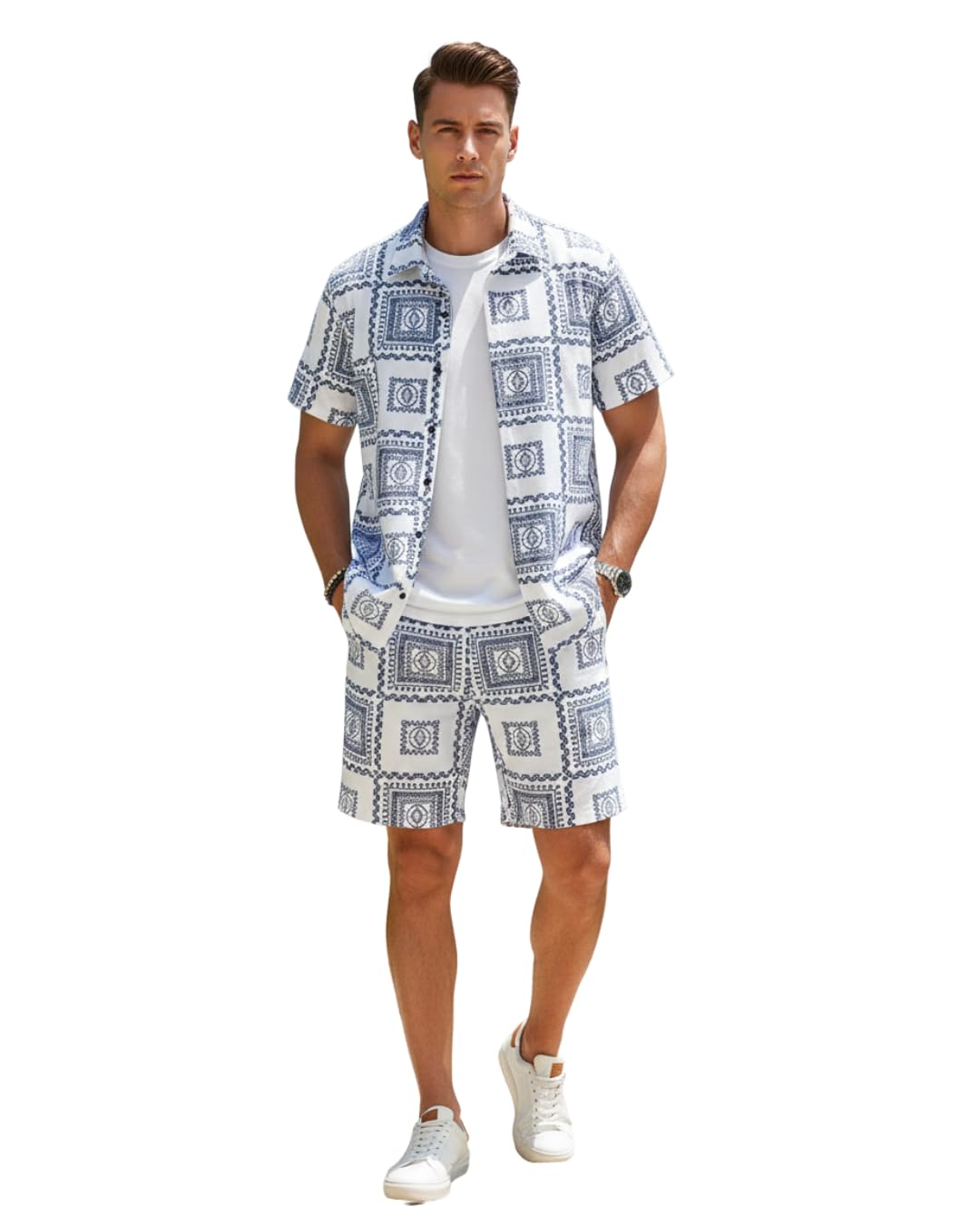 Men’s Cotton Printed Co-Ord Set | Floral Print Short Sleeve Shirt with Drawstring Shorts | Casual Summer Wear, Beach & Vacation Outfit for Men